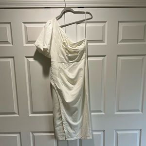 Astr White One Shoulder Puff Sleeve Dress